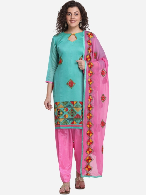 

DIVASTRI Blue & Pink Silk Blend Unstitched Dress Material