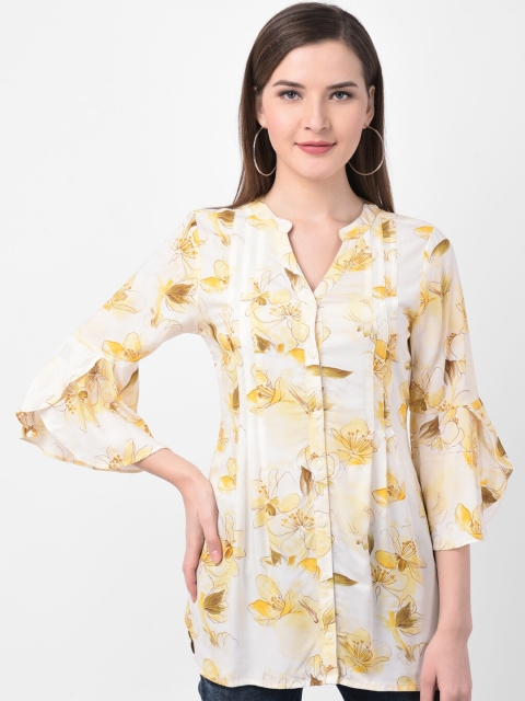 

Latin Quarters Women's Yellow & White Printed Tunic