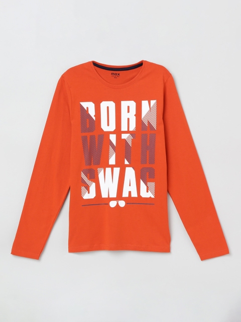 

max Boys Orange Printed Round Neck T-shirt