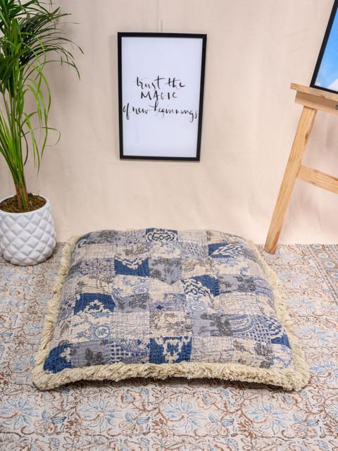 

Tistabene Teal Blue & Beige Space Patch Printed Square Gaddi Floor Cushion