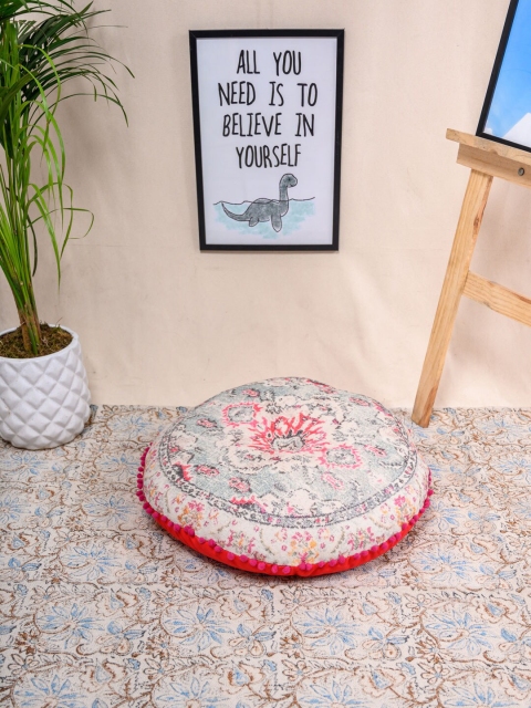 

Tistabene Beige & Green Floral Printed Round Floor Cushion