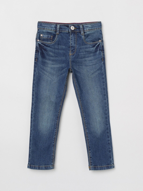 

max Boys Navy Blue Slim Fit Mid-Rise Low Distress Jeans