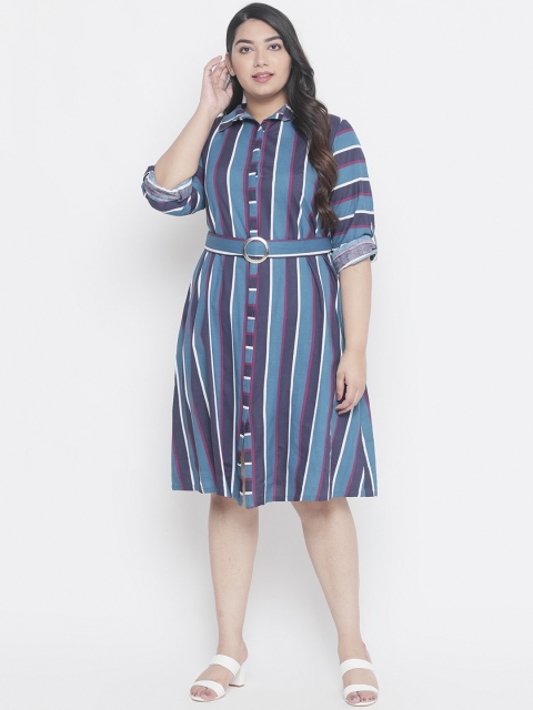 Amydus Women Blue Striped Shirt Dress