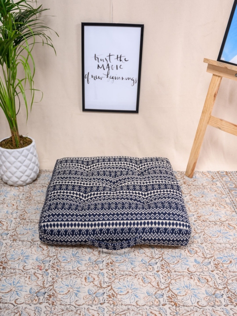 

Tistabene Navy Blue & Beige Striped Square-Shaped Floor Cushion