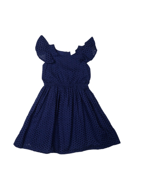 

Doodle Girls Navy Blue Self Design Fit and Flare Dress