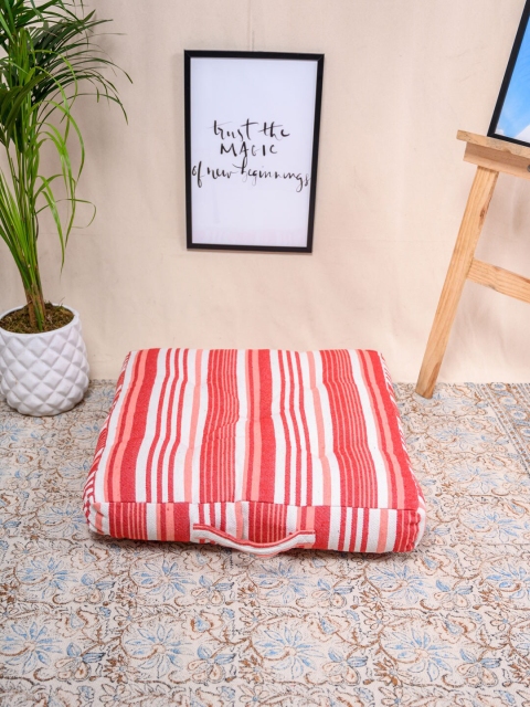 

Tistabene Red & White Striped Handloom Square Floor Cushion