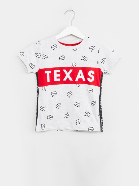 

max Boys Grey & Black Printed Round Neck T-shirt