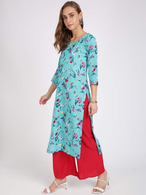 

Silk Bazar Women Sea Green & Red Floral Printed Kurta with Palazzos