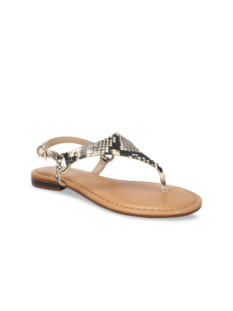 

ALDO Women Beige Snakeskin Textured Leather Open Toe Flats