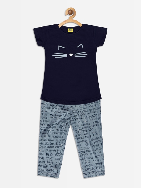 

Punkster Girls Navy Blue Printed Night suit