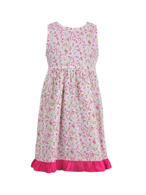 

Miyo Girls Off-White & Pink Floral Printed Fit and Flare Dress