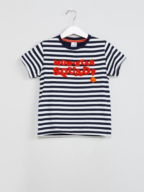 

MAX Boys Navy Blue & White Striped Tshirt