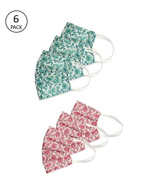 

Bellofox Women Pink & Green 6 Pcs Printed 3-Ply Reusable Cloth Masks
