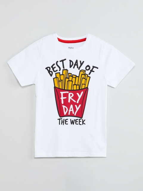 

max Boys White Printed Round Neck T-shirt