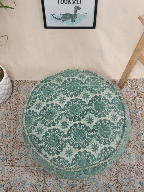 

Tistabene Sea Green & White Caesious Durry Print Round Prodigious Pouf