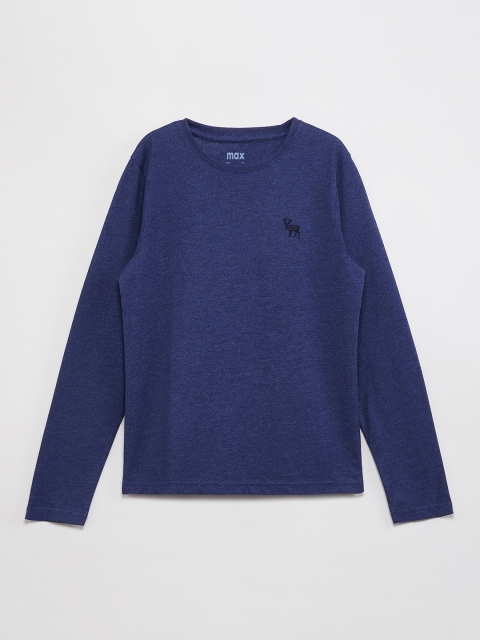 

max Boys Navy Blue Solid Round Neck T-shirt
