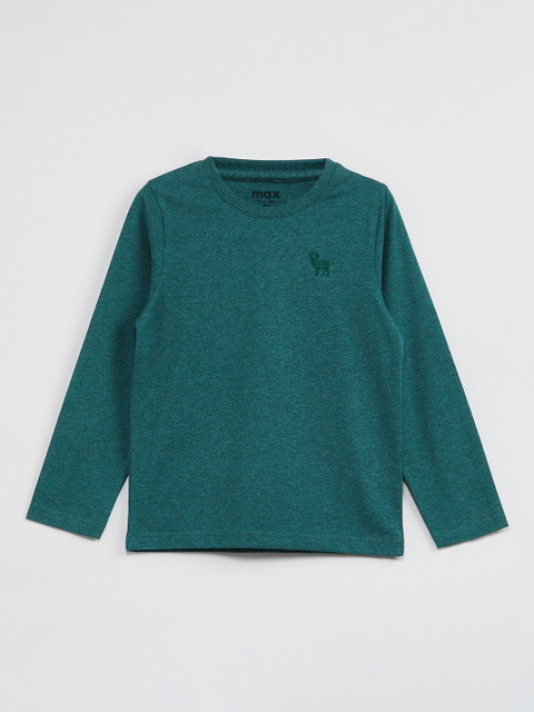 

max Boys Green Solid Round Neck T-shirt