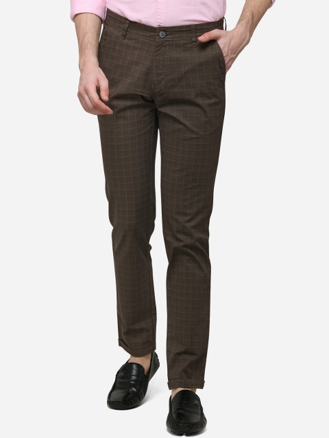 

Greenfibre Men Brown Skinny Fit Checked Regular Trousers