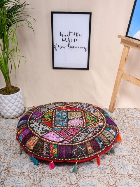 

Tistabene Multicolored Soft Round Gaddi Floor Cushion, Multi