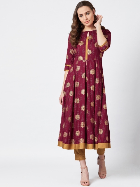 

PANIT Women Maroon Printed Anarkali Kurta