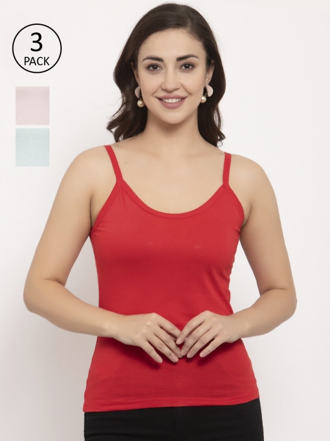 

GRACIT Women Pack Of 3 Solid Camisoles, Red
