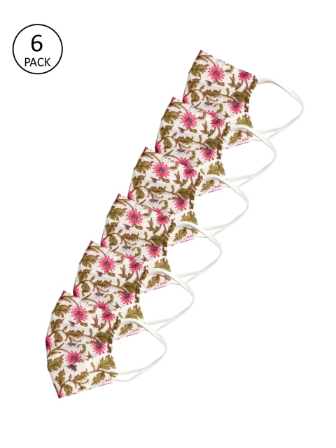 

Bellofox Women Pack Of 6 Floral Printed 3-Ply Reusable Cloth Masks, Pink