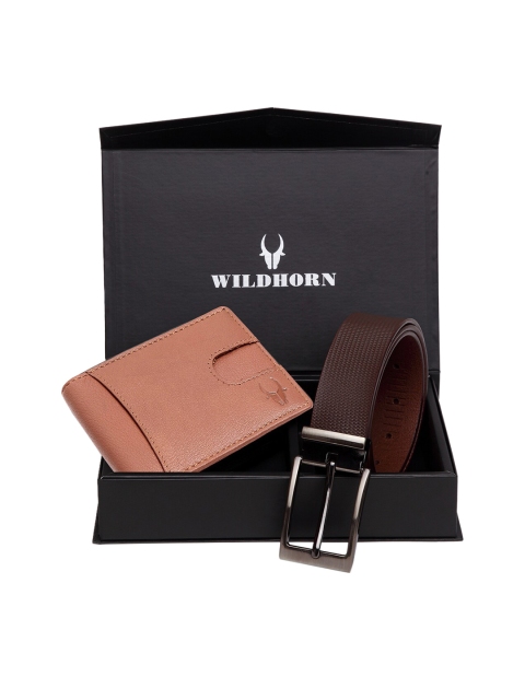 

WildHorn Men Brown RFID Protected Genuine Leather Accessory Gift Set, Tan