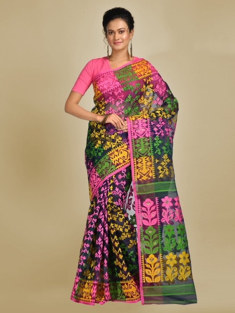 

Mitera Multicoloured Handloom Silk Cotton Printed Jamdani Saree, Multi