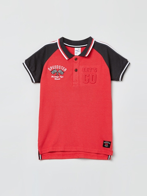 

max Boys Red & Black Printed Polo Collar T-shirt