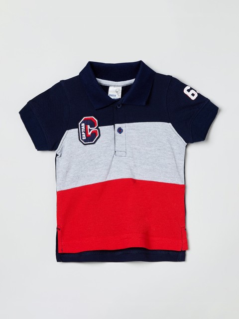 

max Boys Navy Blue & Grey Colourblocked Henley Neck T-shirt