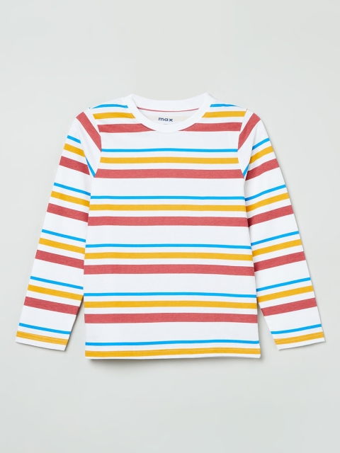 

max Boys White & Blue Striped Round Neck T-shirt