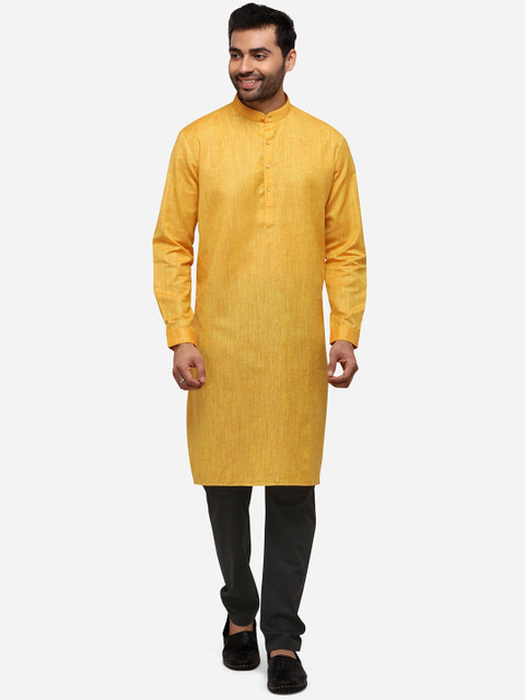 

JADE BLUE Men Mustard Yellow Solid Straight Modi Kurta