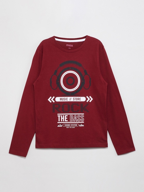 

max Boys Maroon & Black Printed Round Neck T-shirt