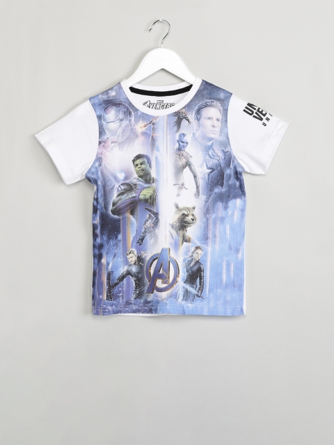 

max Boys White Printed Round Neck T-shirt
