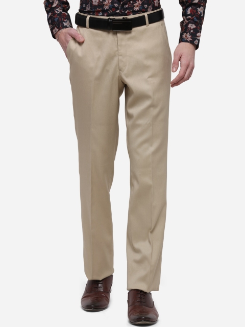 

Greenfibre Men Beige Straight Fit Solid Formal Trousers