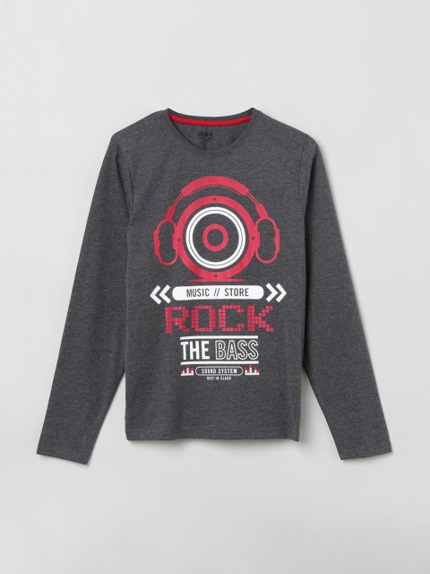 

max Boys Charcoal Grey Printed Round Neck T-shirt