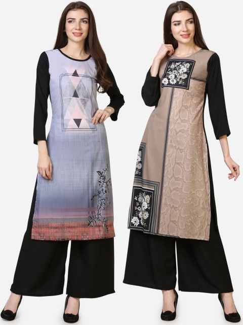 

Silk Bazar Women Pack Of 2 Printed Kurtas with Palazzos, Blue