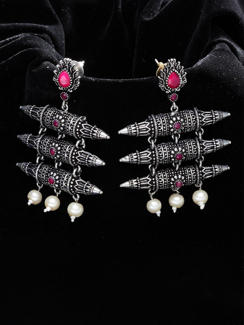 

PANASH Silver-Plated & Pink Geometric Drop Earrings