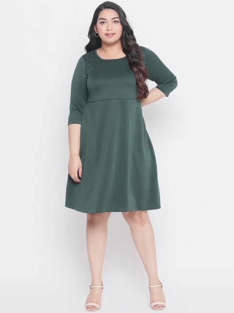 

Amydus Women Green Solid Fit and Flare Dress
