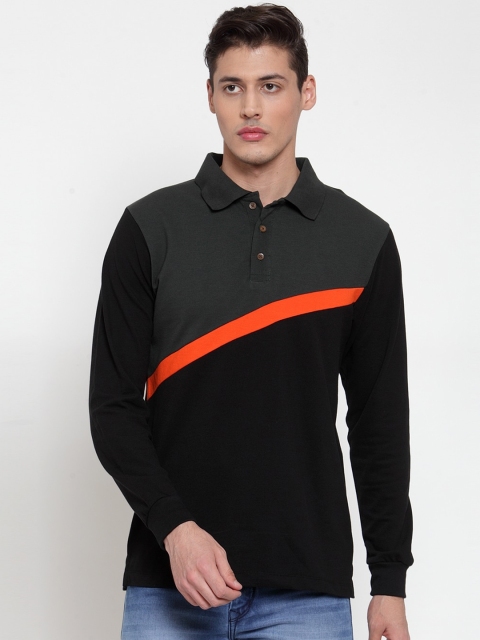 

Kalt Men Black & Grey Colourblocked Polo Collar T-shirt