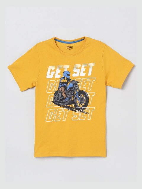 

max Boys Yellow Printed Round Neck T-shirt