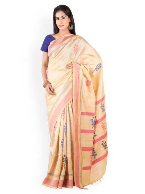 

Tribes India Gold-Toned & Pink Silk Cotton Printed Saree