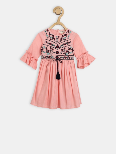 

Bella Moda Girls Peach-Coloured Embroidered Fit and Flare Dress