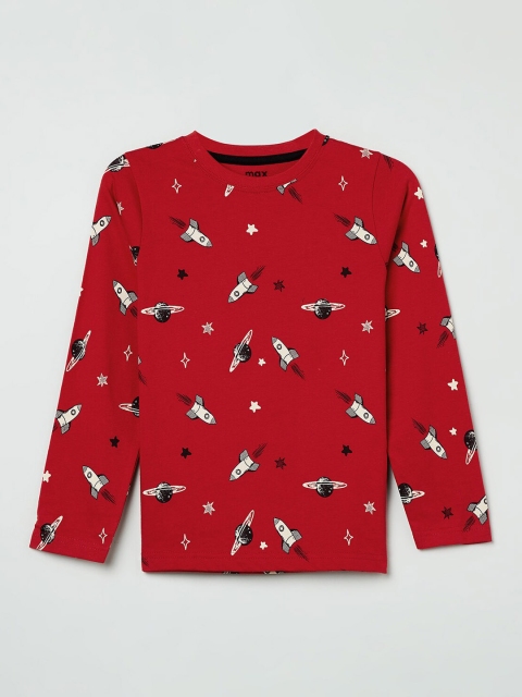 

max Boys Red Printed Round Neck T-shirt