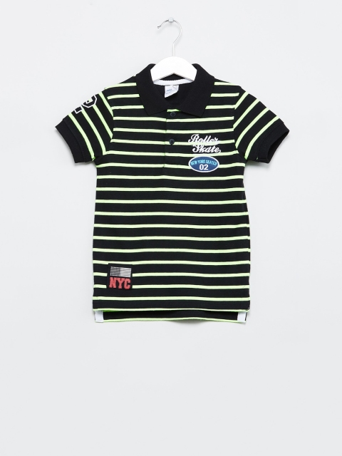 

max Boys Black Striped Polo Collar T-shirt