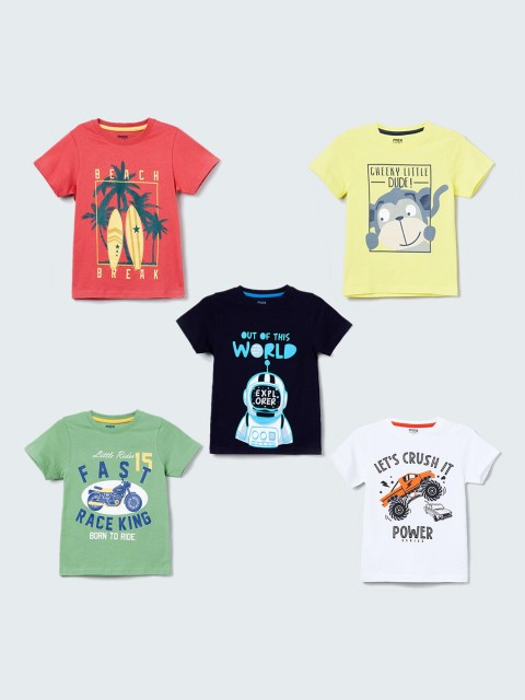 

max Boys Multicoloured Set of 5 Printed Round Neck T-shirt, Multi