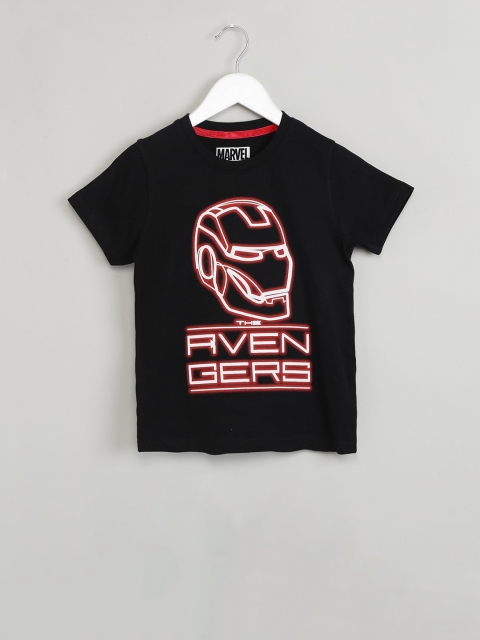 

max Boys Black Iron Man Printed Round Neck T-shirt