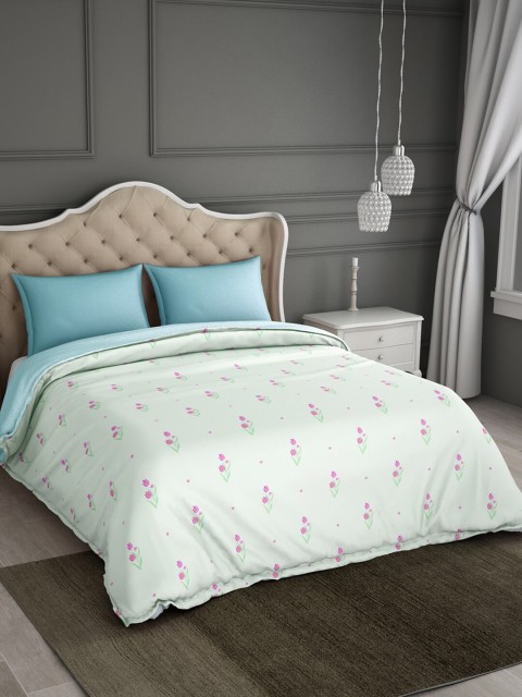 

SPACES Green & Pink Floral AC Room 150 GSM Double Bed Quilt