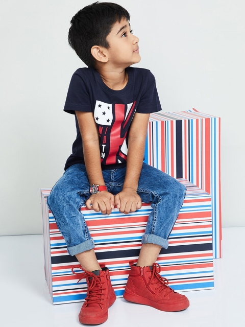 

max Boys Navy Blue Printed Round Neck T-shirt