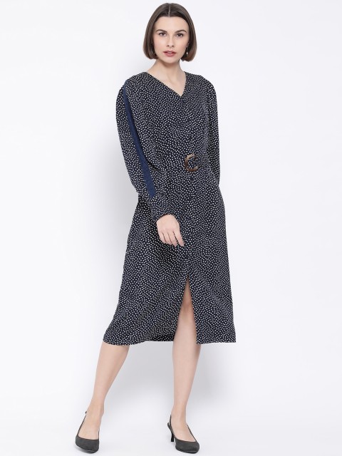 

Oxolloxo Women Navy Blue Printed Shirt Dress